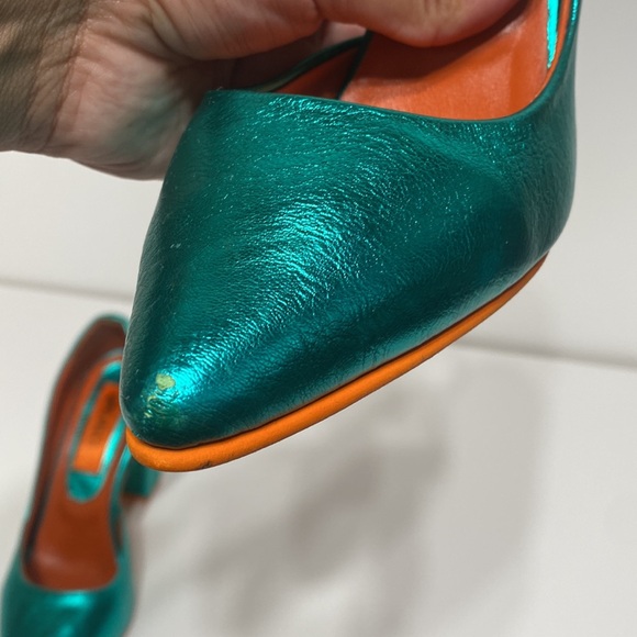 Green Leather Metallic Heels - Picture 10 of 16